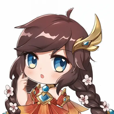 a cartoon girl with long hair and blue eyes wearing a red dress, chibi, inspired by li mei-shu, character art of maple story, ze...