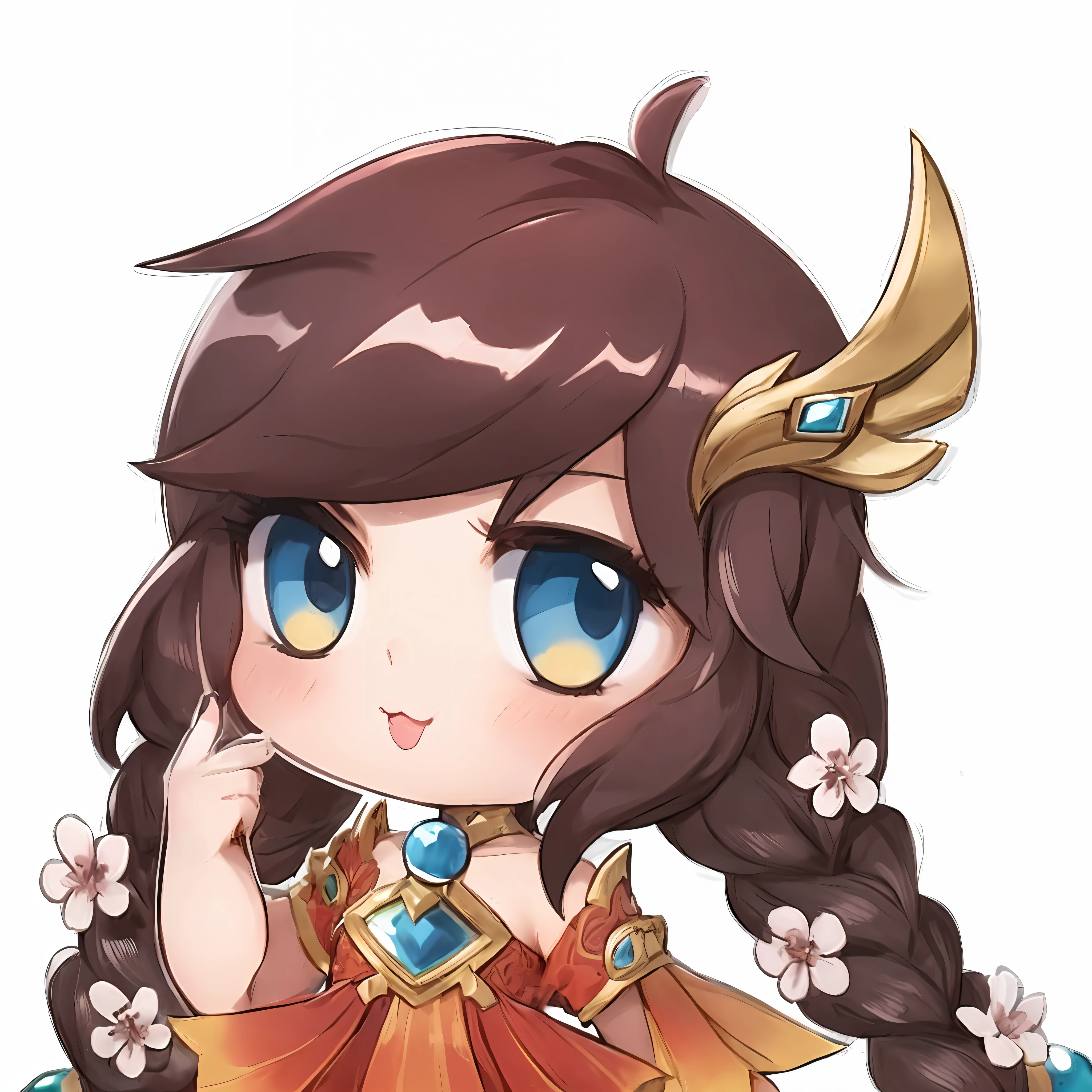 une fille de dessin animé aux cheveux longs et aux yeux bleus portant une robe rouge, chibi, inspiré par Li Mei-Shu, Art des personnages de Maple Story, zenra Taliyah, advanced digital art chibi, young Taliyah, art chibi, Taliyah, fille chibi, anime chibi, Heise Jinyao, déesse animée, , moe style artistique anime, inspiré de Pu Hua, sourire, RPG