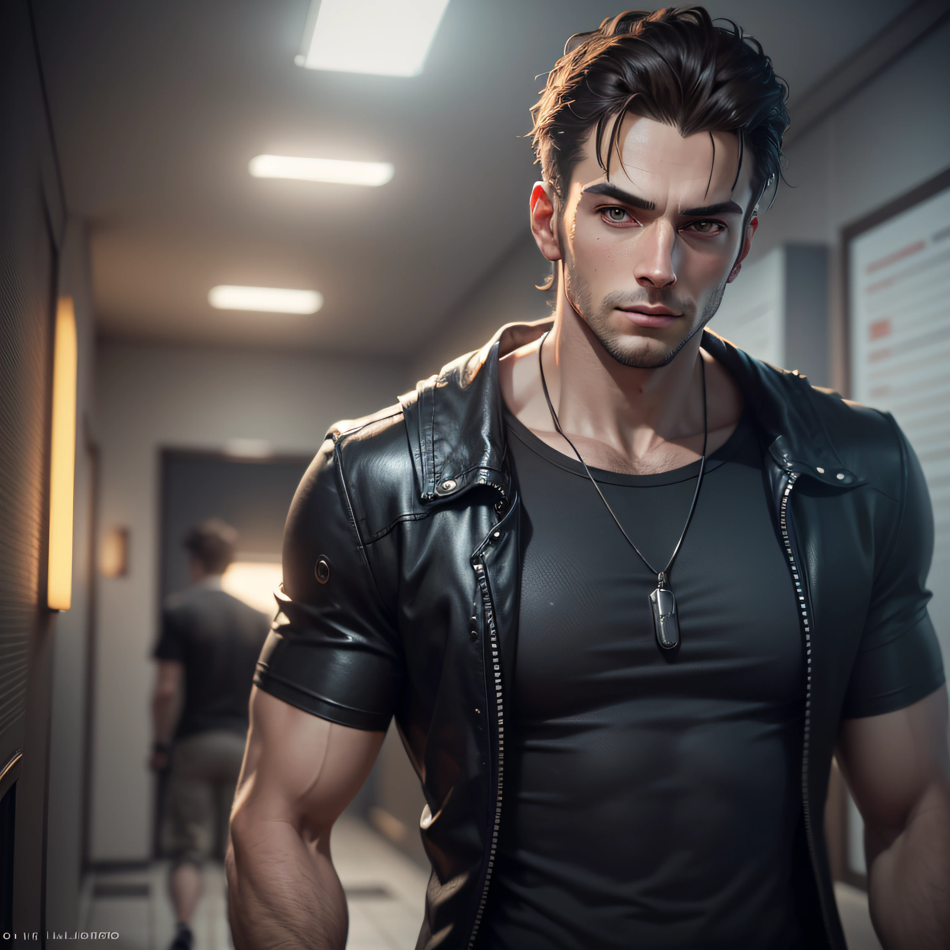 man walking towards dressing room, black t-shirt, cinematic realistic portrait, render 8k portrait, cinematic realistic photo, realistic face moody lighting, ultra realistic image, unreal engine character art, ultrarealistic 8k cyberpunk art, cinematic bust portrait, photorealistic art style, an ultra realistic, detailed portrait shot, handsome man, 8k portrait shooting --auto