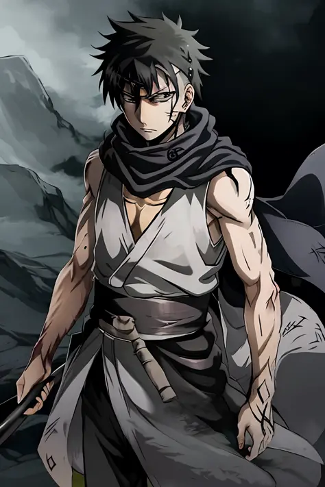 Shūhei Hisagi, Clan Hyuga, male focus, white eyes, solo, pale skin, looking at the viewer, bandana, ninja, black haori