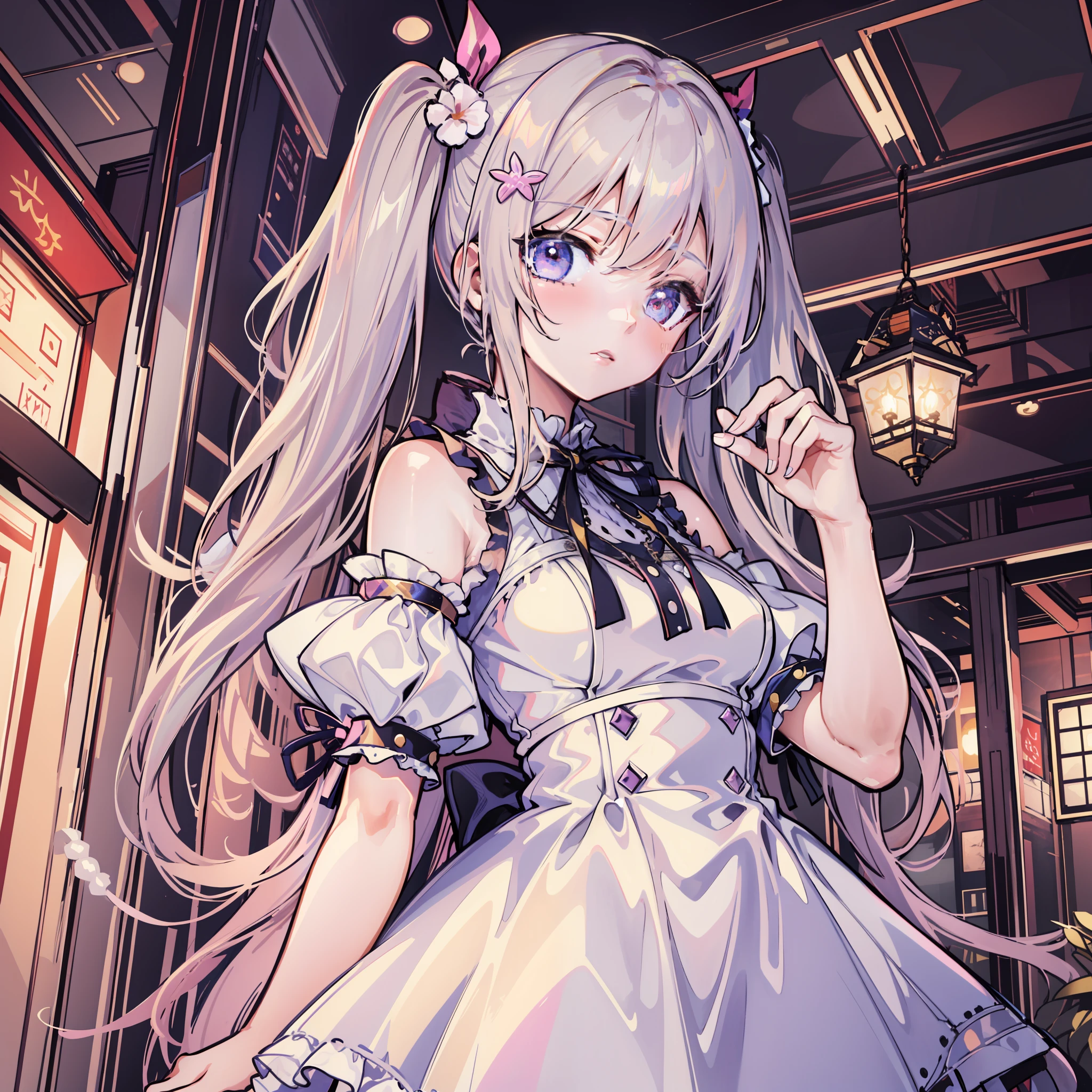 anime girl in a white dress with long hair and a pink bow, cute anime waifu in a nice dress, loli in dress, anime style 4 k, anime moe artstyle, splash art anime loli, small curvy loli, high detailed official artwork, from the azur lane videogame, best anime 4k konachan wallpaper, detailed digital anime art