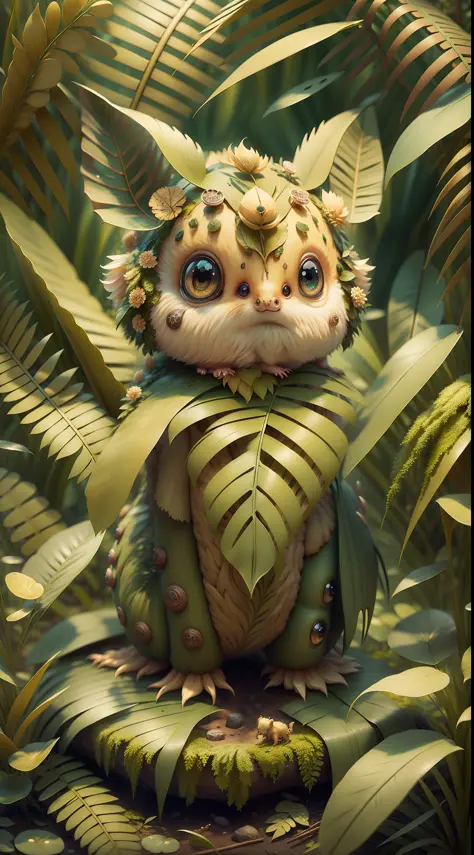 (masterpiece, best quality, detailed), cute ancient creature, jungle,