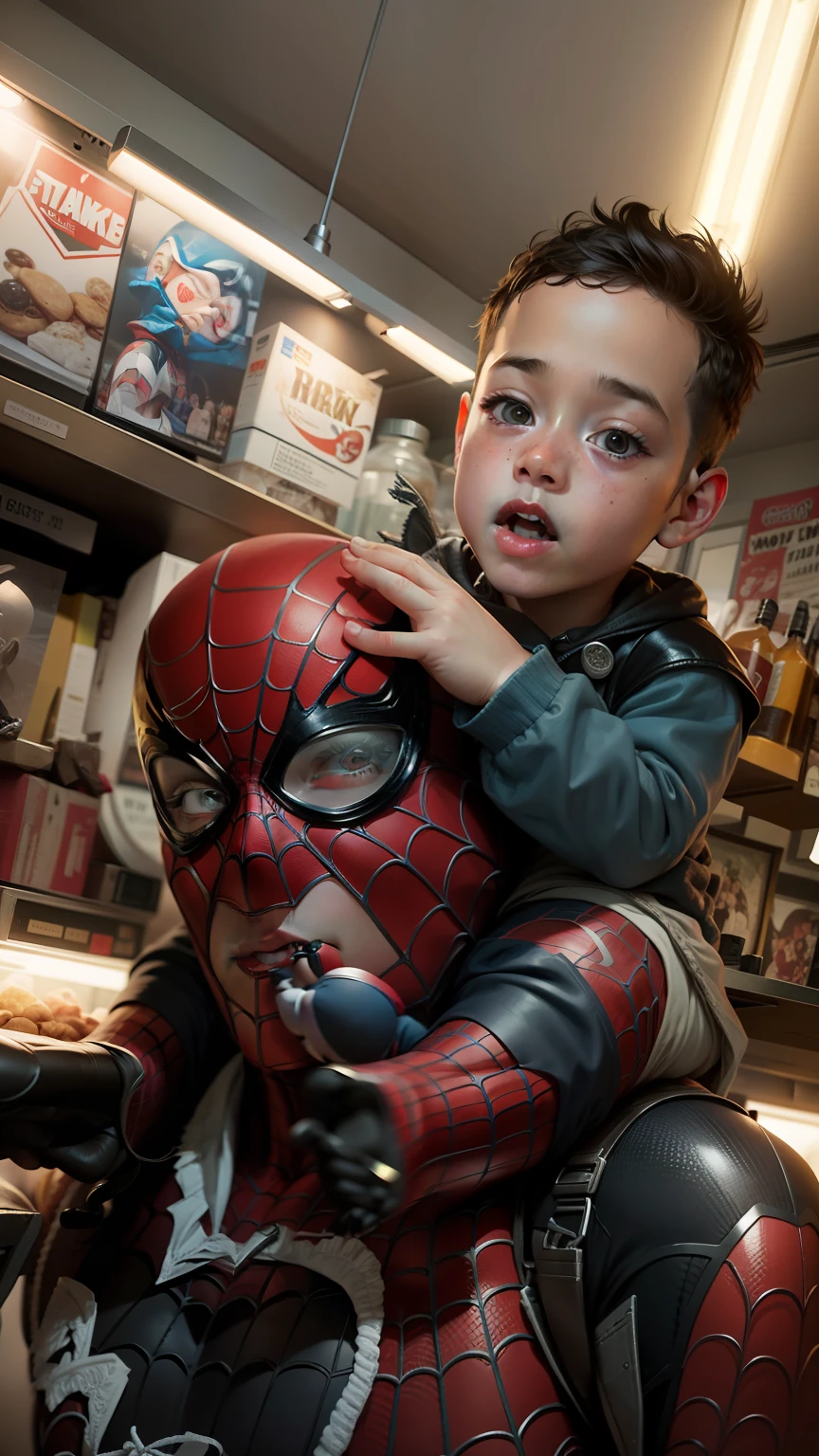 Arafed boy in a spider - man costume holding a young boy - SeaArt AI