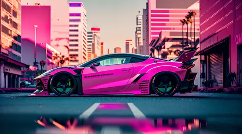 swpunk, synthwave, paint splatters, (extremely detailed 8k wallpaper), a medium shot photo of a futuristic concept car parked in...