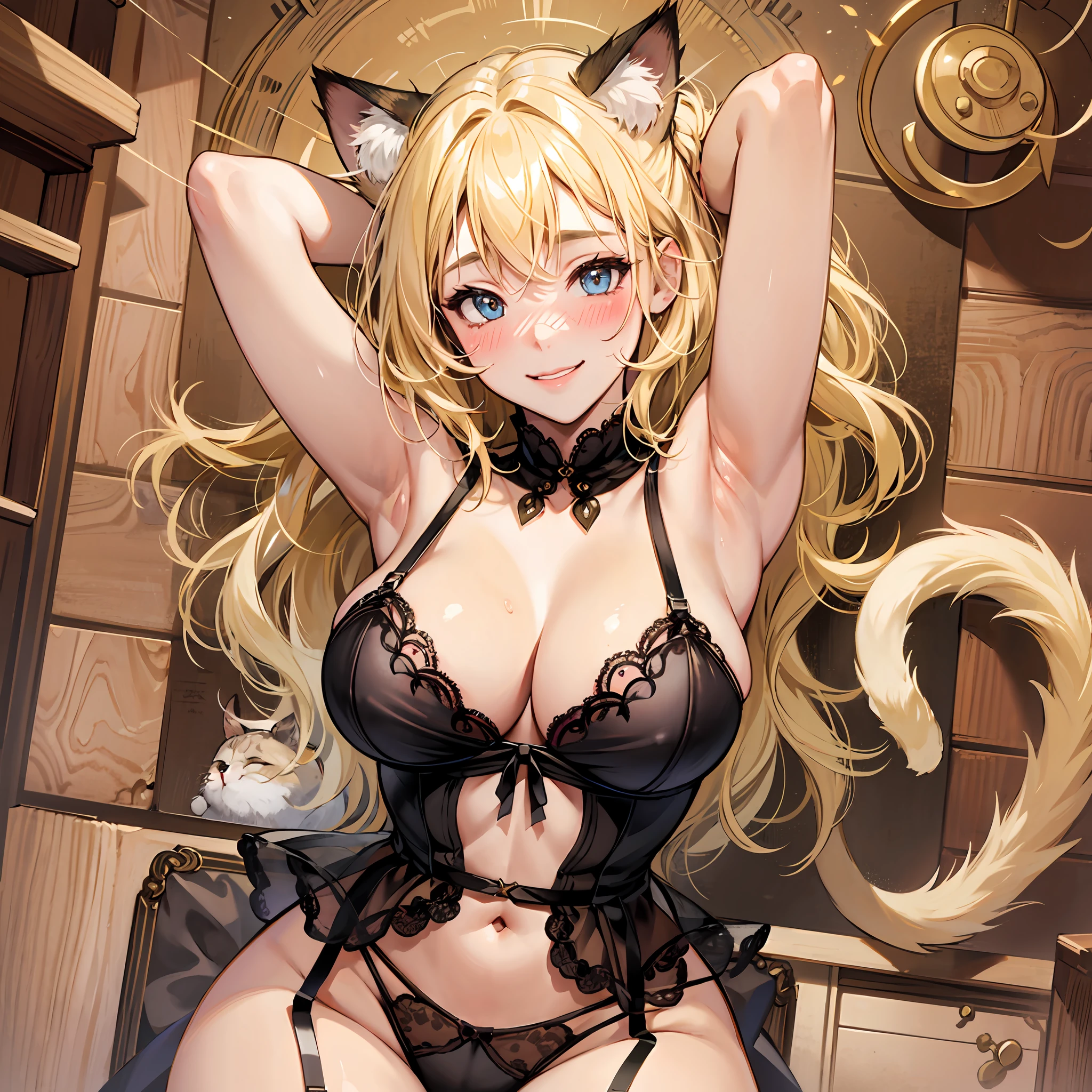 Anime girl in lingerie with cat ears and a cat tail SeaArt AI