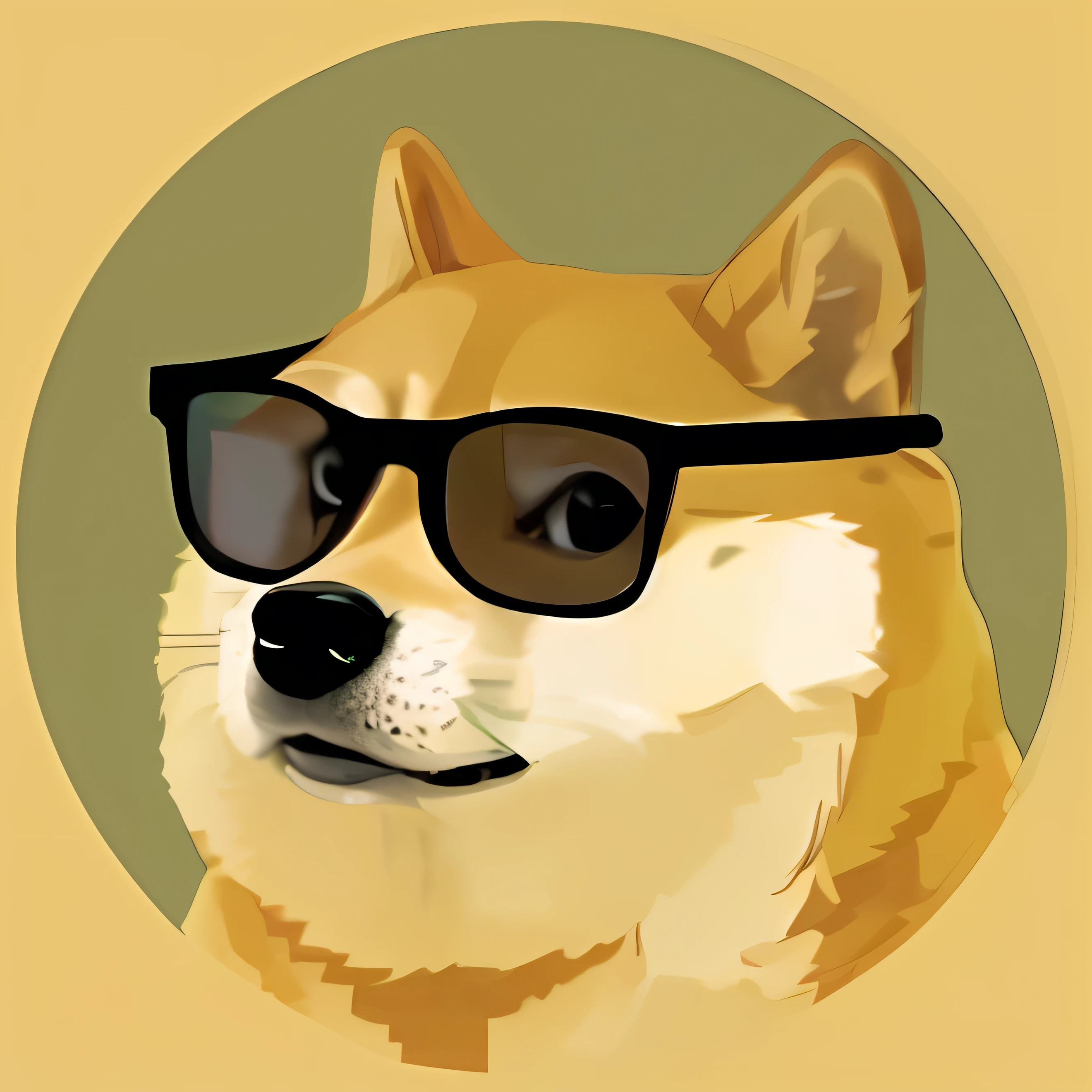 there is a dog wearing glasses and a tie on a yellow background, doge, doge meme, typical cryptocurrency nerd, 🚀🚀🚀, discord profile picture, anthropomorphic shiba inu, crypto, inspired by Shiba Kōkan, looking heckin cool and stylish, dokev, samdoesart, an ai generated image, shibu inu