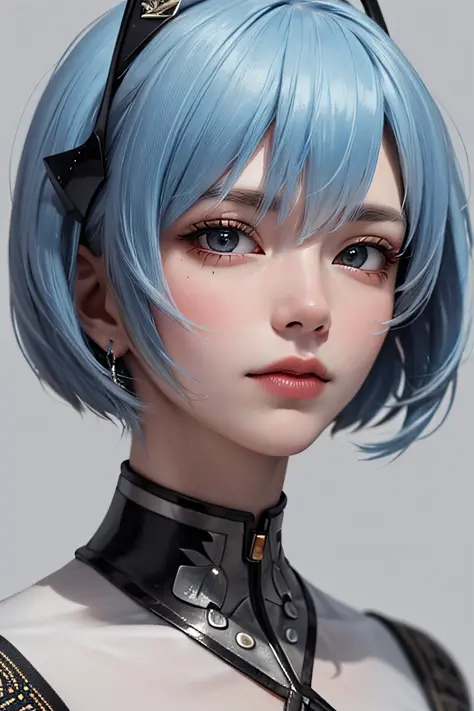 Masterpiece, Best Quality, 8K, Detailed Skin Texture, Detailed Cloth Texture, Beautiful Detail Face, Intricate Detail, Ultra Detailed, Portrait of Rei Ayanami, Looking to the Side, No Background