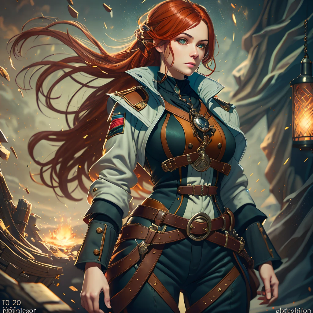 beautiful ginger women in detailed full body length lather pirate's suit, long lather pants, lather jacket, air above hair, IPA award wining, masterpiece, ultimate lighting, art by top 5 artstation artists, spectacular view, chromatic aberration, glaring lather, ambient occlusion, bouncing lights, sharp focus, sharp contrast, best backlighting,