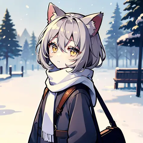 (masterpiece), (best quality), (very detailed), girl single, solo, yellow eyes, cat ears, looking viewer, long sleeves, bangs, c...