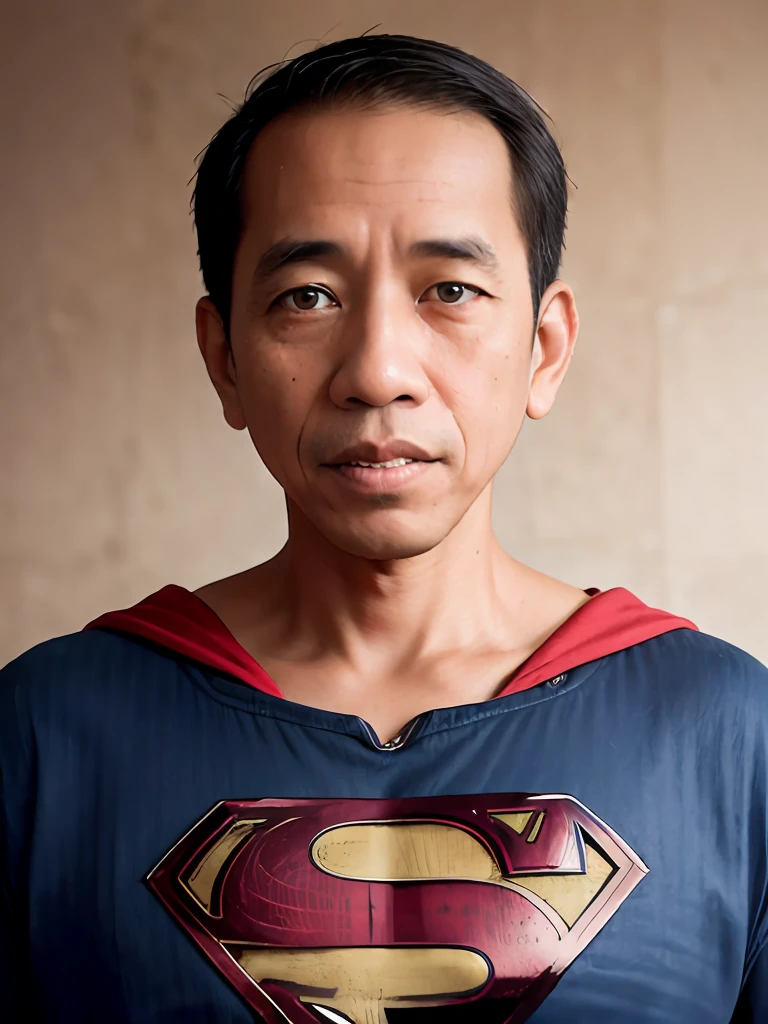 4k, Best quality, masterpiece, ultra high res, beautiful lighting, (realistic, photo-realistic:1.4), realistic background,
 jokowi, 
1man, 50 years old, superman, open_mask,