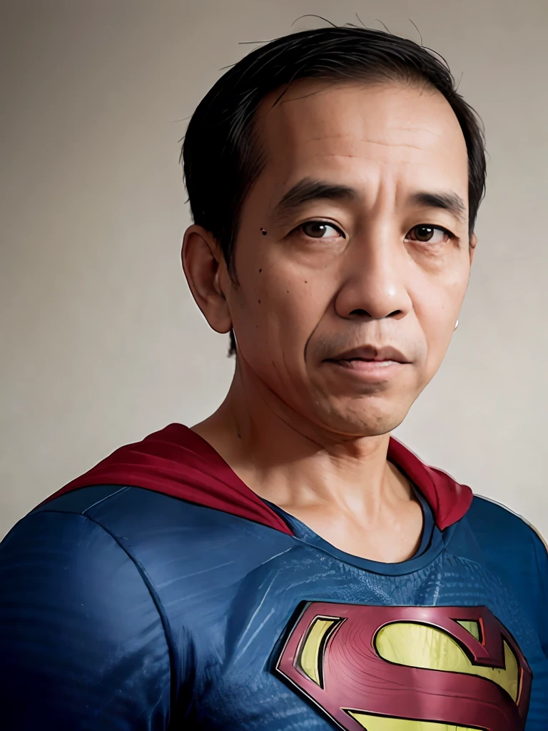 4k, Best quality, masterpiece, ultra high res, beautiful lighting, (realistic, photo-realistic:1.4), realistic background,
 jokowi, 
1man, 50 years old, superman, open_mask,