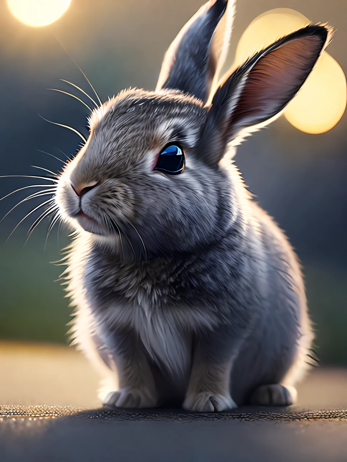 かわいいウサギ, 映画のような close-up portrait, 8k, 高解像度, ((複雑なディテール, 超詳細な)), (バックライト: 1.3), (映画のような: 1.3), (アートステーション: 1.3)