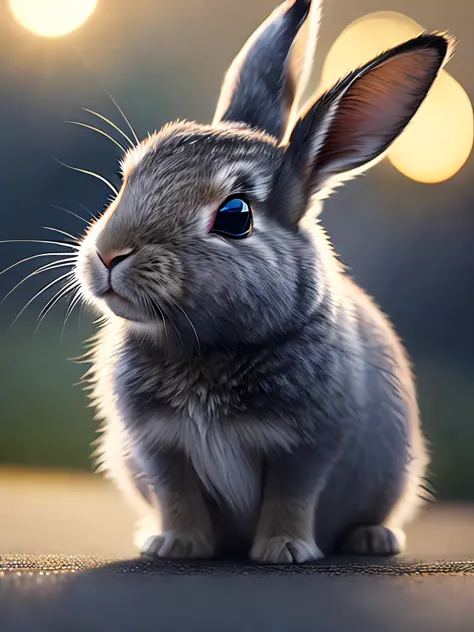 A cute rabbit, cinematic close-up portrait, 8k, hdr, ((intricate details, hyperdetailed)), (backlit: 1.3), (cinematic: 1.3), (Ar...