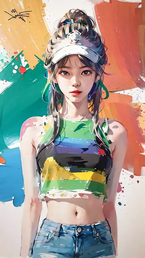 araffe girl with colorful hair and a hat posing for a picture, colorful]”, colorful digital painting, inspired by Yanjun Cheng, ...