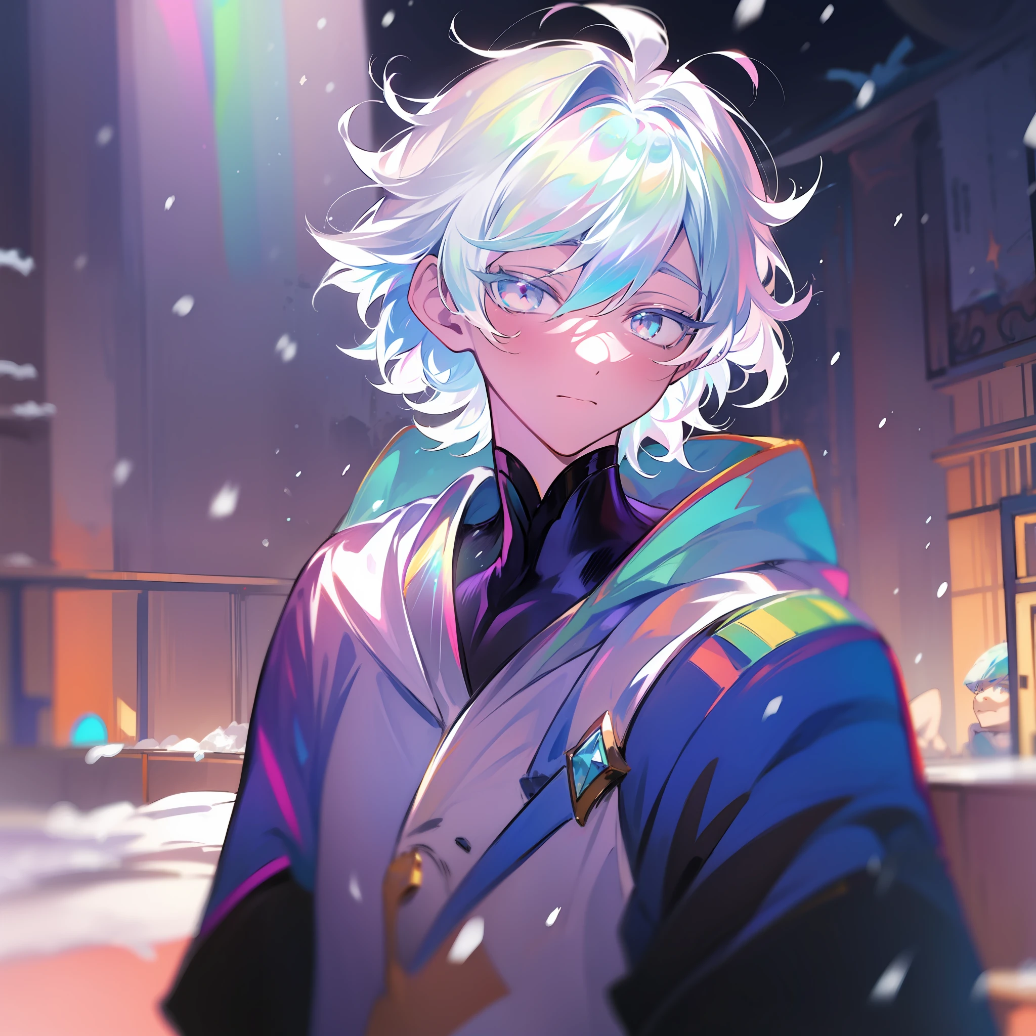 0.7>,Anime Junge,Schnee,(Männlich),Jacke,Diamant,mehrfarbige Haare, mehrfarbige Augen