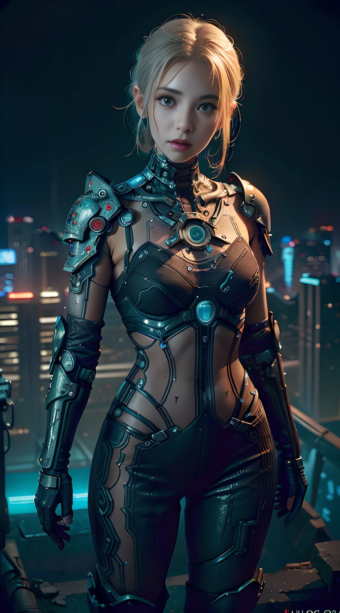 wearing cyberpunk armor post-apocalyptic ruins, kkw-ph1, (photorealistic:1.4) hyperdetailed, hyperrealism, ((best quality)), ((masterpiece)), (detailed), 8k uhd, Canon EOS 5D Mark IV, f/2.8, 1/25sec, Canon EF 50mm