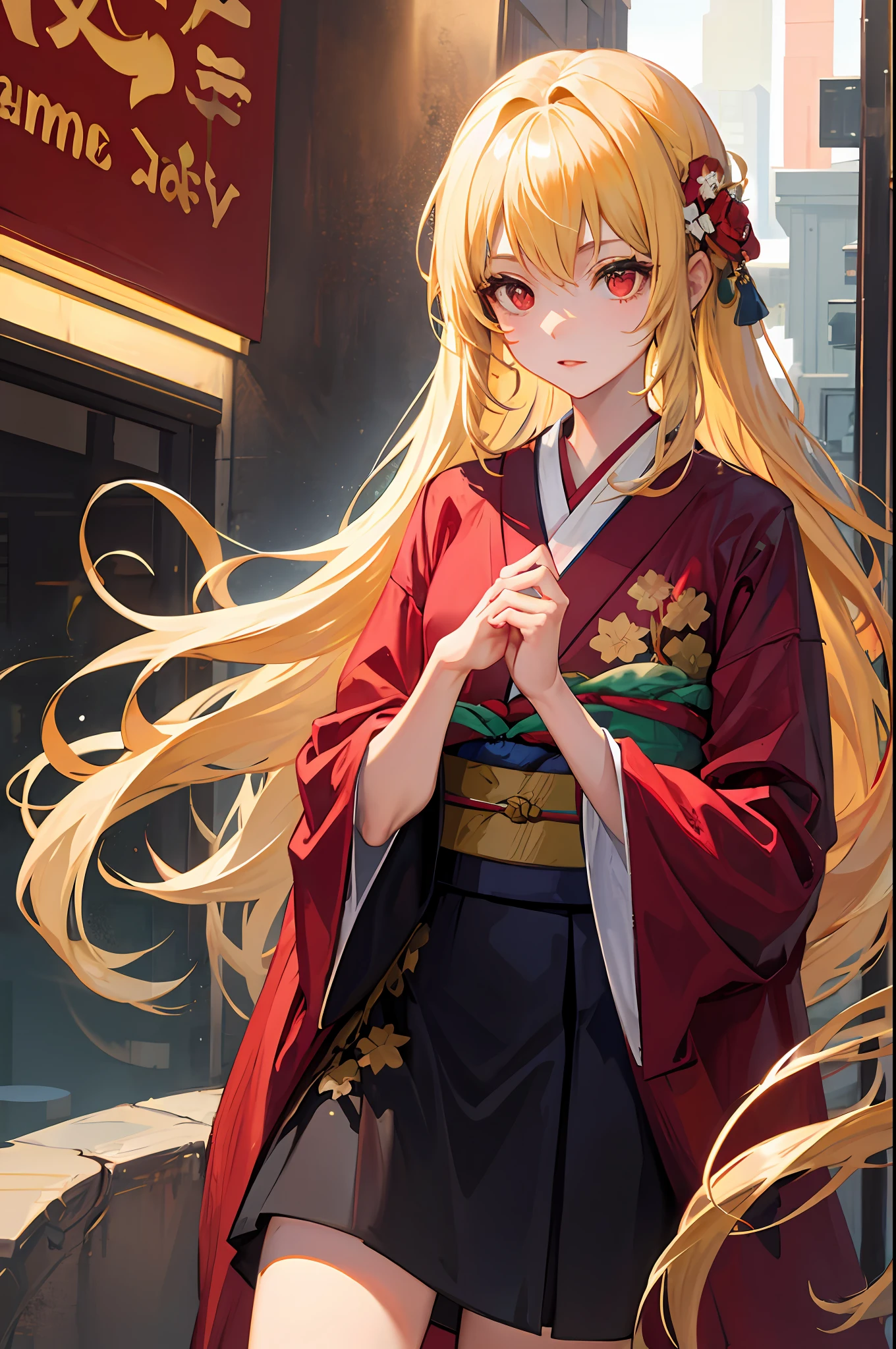 Anime girl in kimono outfit standing in front of a building - SeaArt AI