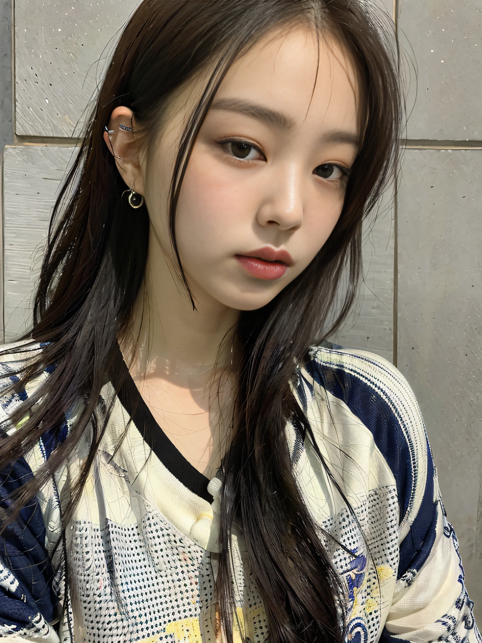 (1girl:1.3), Solo, __body-parts__, Kim Ji-ni Jennie face, wearing trendy brand, football uniform, world-weary face, cold eyes, Korean style photo photo, photography lighting, strong contrast, sunlight on the face, world-weary face, high-class sense, cold eyes, feminine, cement gray background, 8k resolution image, intricate symmetrical details. The whole picture goes forward, mainly a woman standing all over her body, with smooth movements and a complete picture.