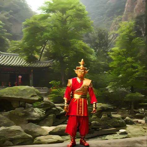 wukong, chinese god, in a chinese landscape, realistic image, ultra sharp, denoise, professional color grading, soft shadows, no...