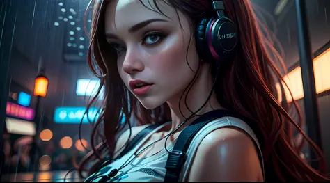 best quality, 8k, photography, beautiful eyes, detailed eyes, giant 3d printer, 1girl, cyborg, full body, perfect body, rear viewer, big ass, (Best quality, 4k, Masterpiece :1.3), ((rainy night: 1.5)), Girl 20 years brunette , cyberpunk lo-fi, in the bedro...