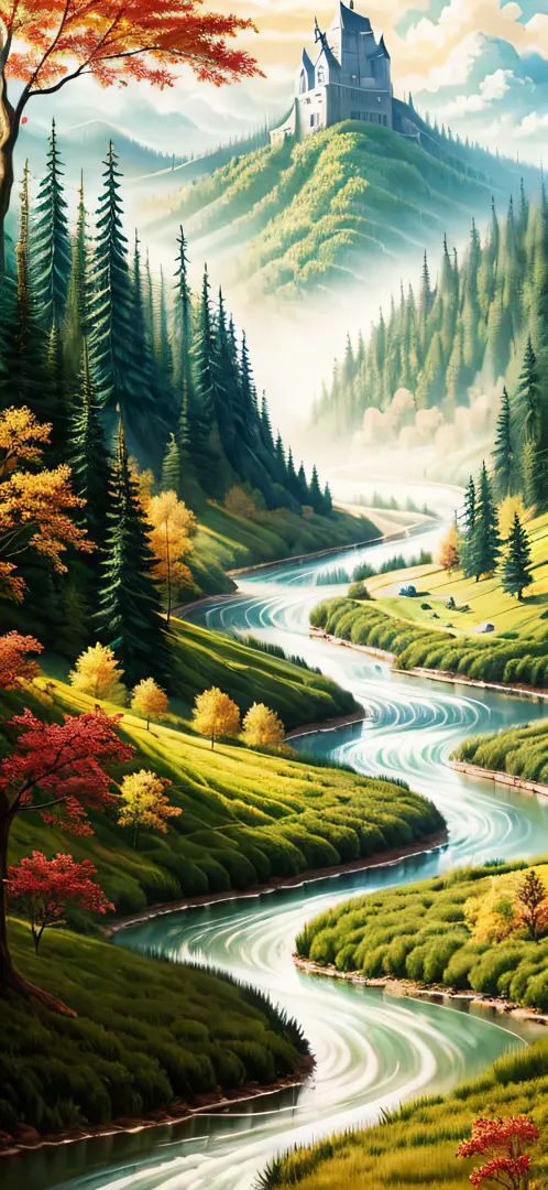 (((fantasy)), forest river, very detailed, stylized, colorful, high resolution, maiden