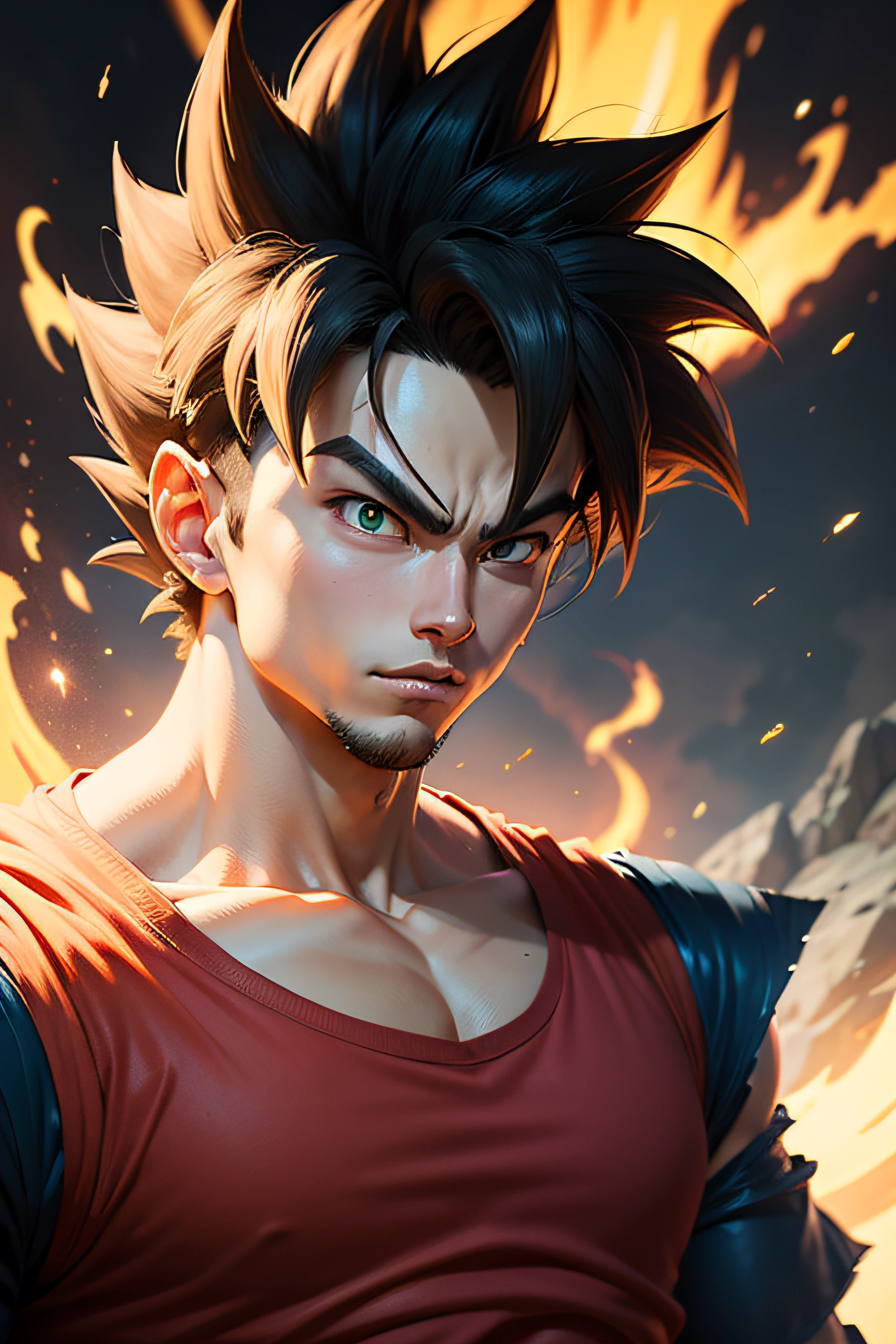 anime - style image of a man with a sword and a red shirt, dragon ball concept art, akira toriyama style, dragon ball artstyle, advanced digital anime art ”, highly detailed portrait of goku, toriyama akira, detailed anime character art, inspired by Akira Toriyama, portrait of goku, stunning character art, dragon ball style --auto