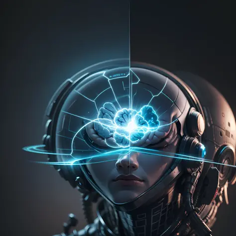 futuristic man, detailed, realistic, 4k, setting up a brain, blurred background, emepnhado, mechanic's table,