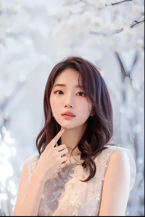 a woman in a white dress posing for a picture, jaeyeon nam, sha xi, lee ji-eun, lee ji - eun, xintong chen, lu ji, yun ling, rua...