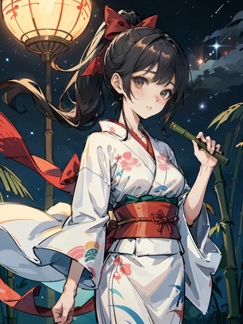 Masterpiece, super high quality, super detail, perfect drawing, solo, beautiful girl, samurai, yukata, black ponytail, hair tied...