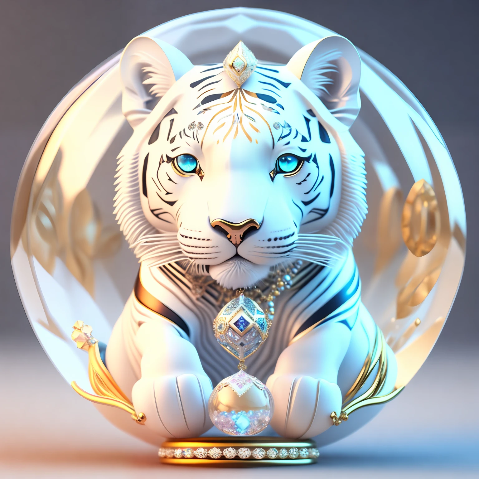 金色の装飾が施されたガラス玉の中に白い虎がいます - SeaArt AI