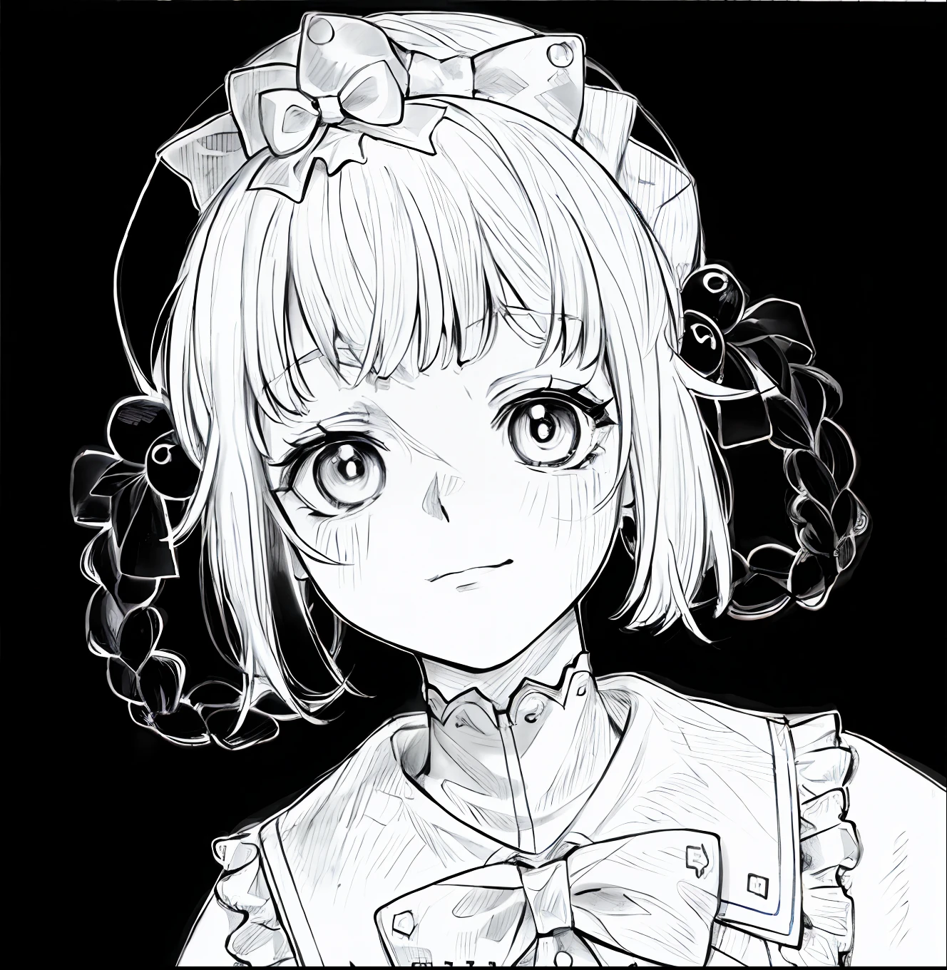 eine Zeichnung eines Mädchens mit einer Schleife und einem Kleid, saubere Anime-Umrisse, lineart, sauberer, detaillierter Anime-Stil, saubere Lineart, Einfache Strichzeichnung, Kawaii realistisches Porträt, detaillierter Manga-Stil, lineart behance hd, perfekte Lineart, Zeichnung im Anime-Stil, traditioneller Zeichenstil, flache Schattierung im Anime-Stil, dickes Strichmännchen, detailliertes, weiches Anime-Gesicht