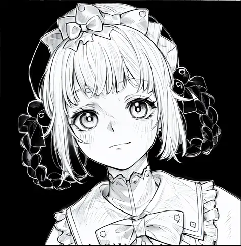a drawing of a girl with a bow and a dress, clean anime outlines, lineart, clean detailed anime style, clean lineart, simple lineart, kawaii realistic portrait, detailed manga style, lineart behance hd, perfect lineart, anime style drawing, traditional dra...