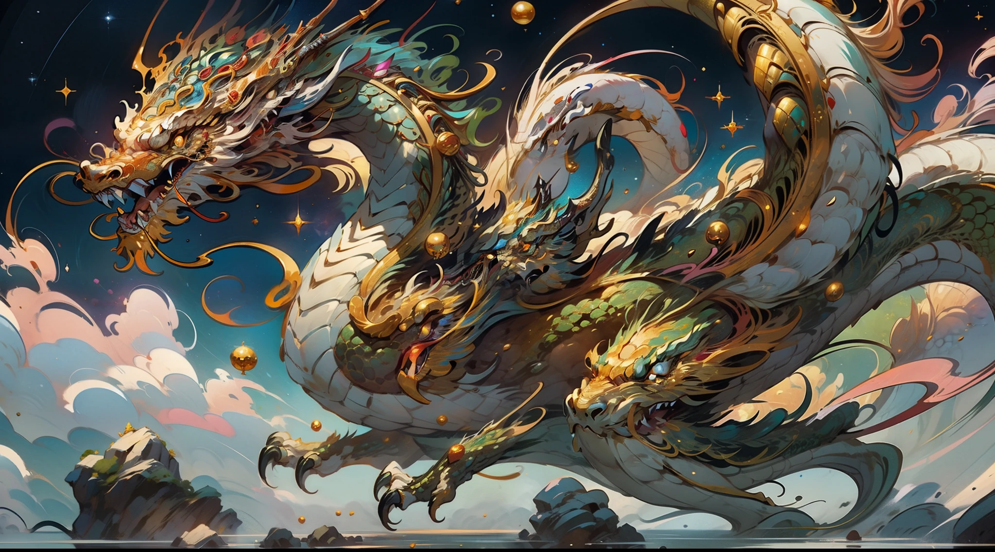 Five-clawed golden dragon, auspicious rui, wisdom, deep universe, dynamic, realistic