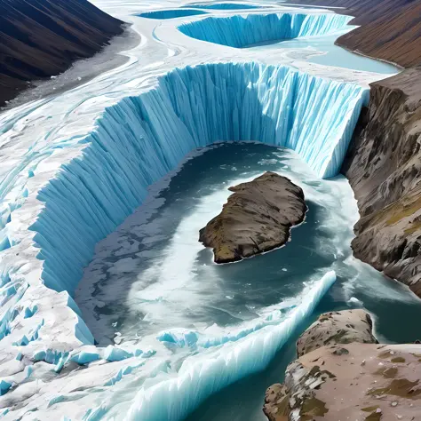 , in the Arctic glaciers, seawater separated by powerful forces