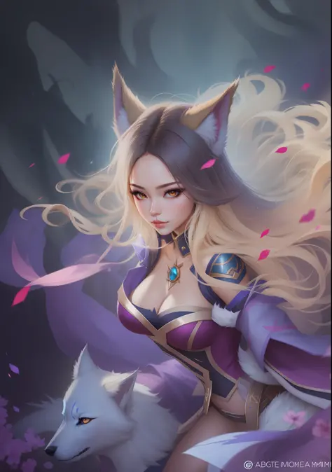 anime girl with a wolf head and a cat tail, portrait of ahri, ahri, seraphine ahri kda, extremely detailed artgerm, style artgerm, artgerm style, ahri from league of legends, artgerm comic, style of artgerm, ! dream artgerm, artgerm detailed
