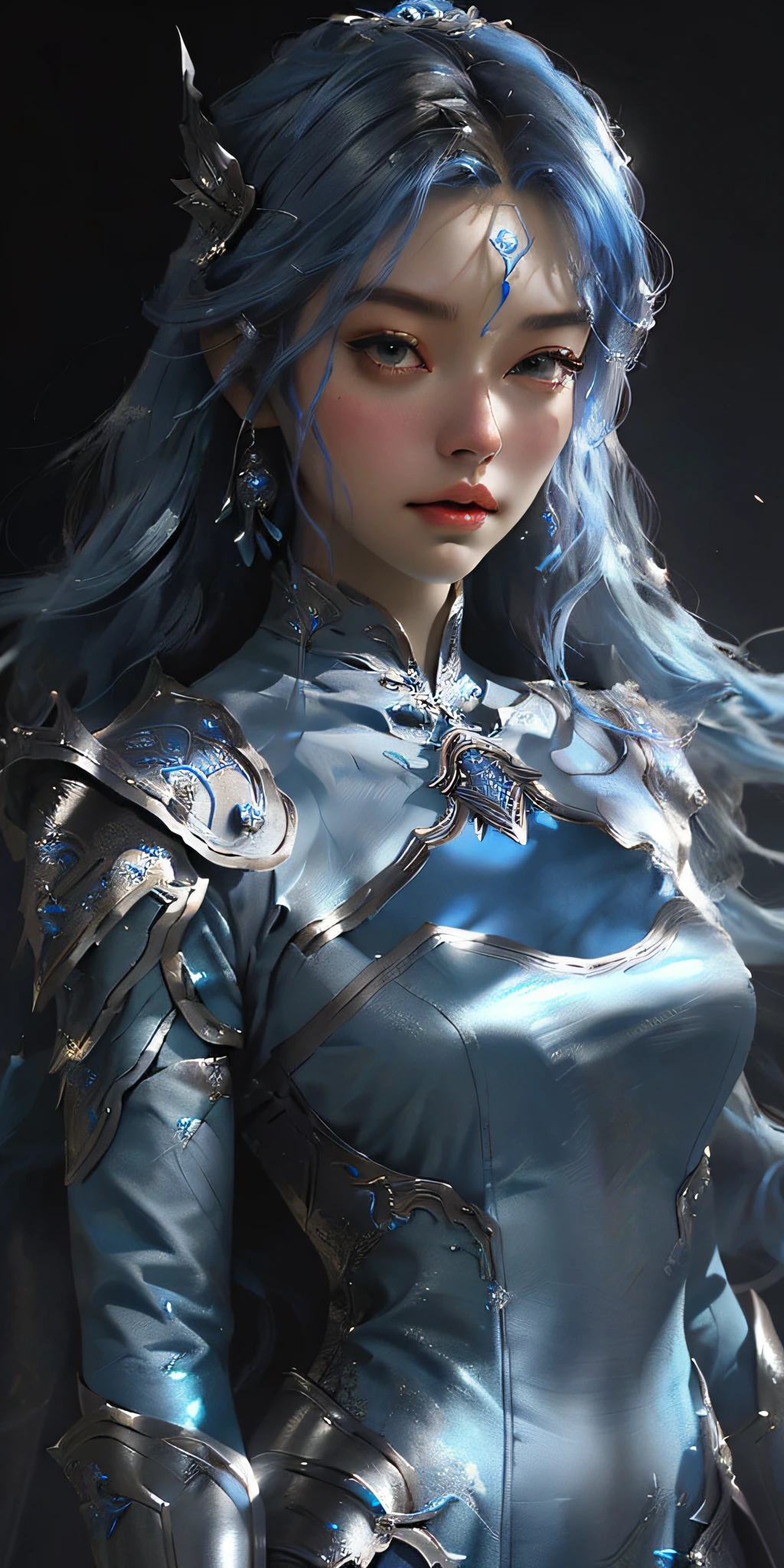 ภาพระยะใกล้ของผู้หญิงในชุดสีเงินและสีน้ำเงิน, เฉิงเว่ยแพนบน artstation, โดย Yang J, ศิลปะแฟนตาซีที่มีรายละเอียด, ศิลปะตัวละครที่น่าทึ่ง, fanart สุดยอด artstation, ศิลปะตัวละครที่ยอดเยี่ยมและประณีต, เกราะที่สวยงาม, เชื้อโรคอาร์ทีเอ็มที่มีรายละเอียดมาก, รายละเอียดศิลปะอะนิเมะดิจิทัล, artgerm บน artstation pixiv, สาวชุดเกราะ