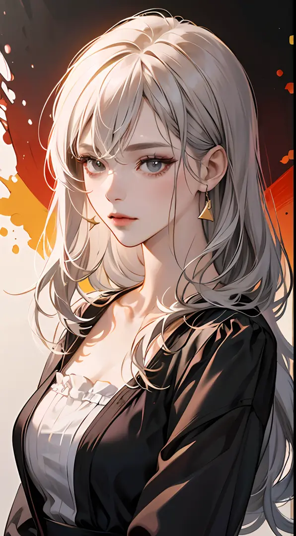 A painting of a woman with gray hair and an orange top, stunning anime face portrait, beautiful character painting, beautiful an...