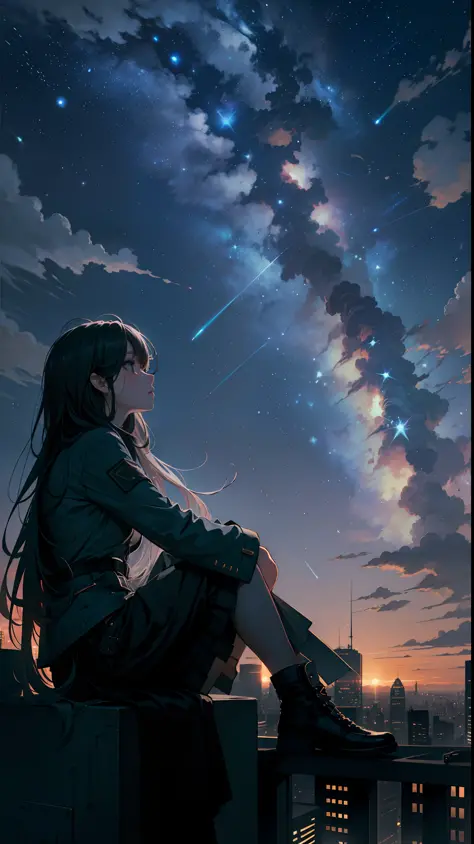 (masterpiece, best quality, high quality, highres),
1girl, best shadow,
(cityscape:1.3), (starry sky:1.3),