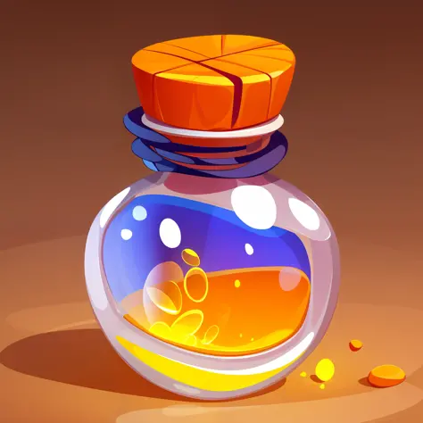 Bottled energy potion, Q version, cartoon, high quality, game icon, 2D