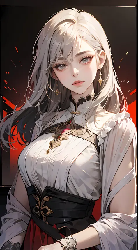 A painting of a woman with gray hair and an orange top, stunning anime face portrait, beautiful character painting, beautiful an...