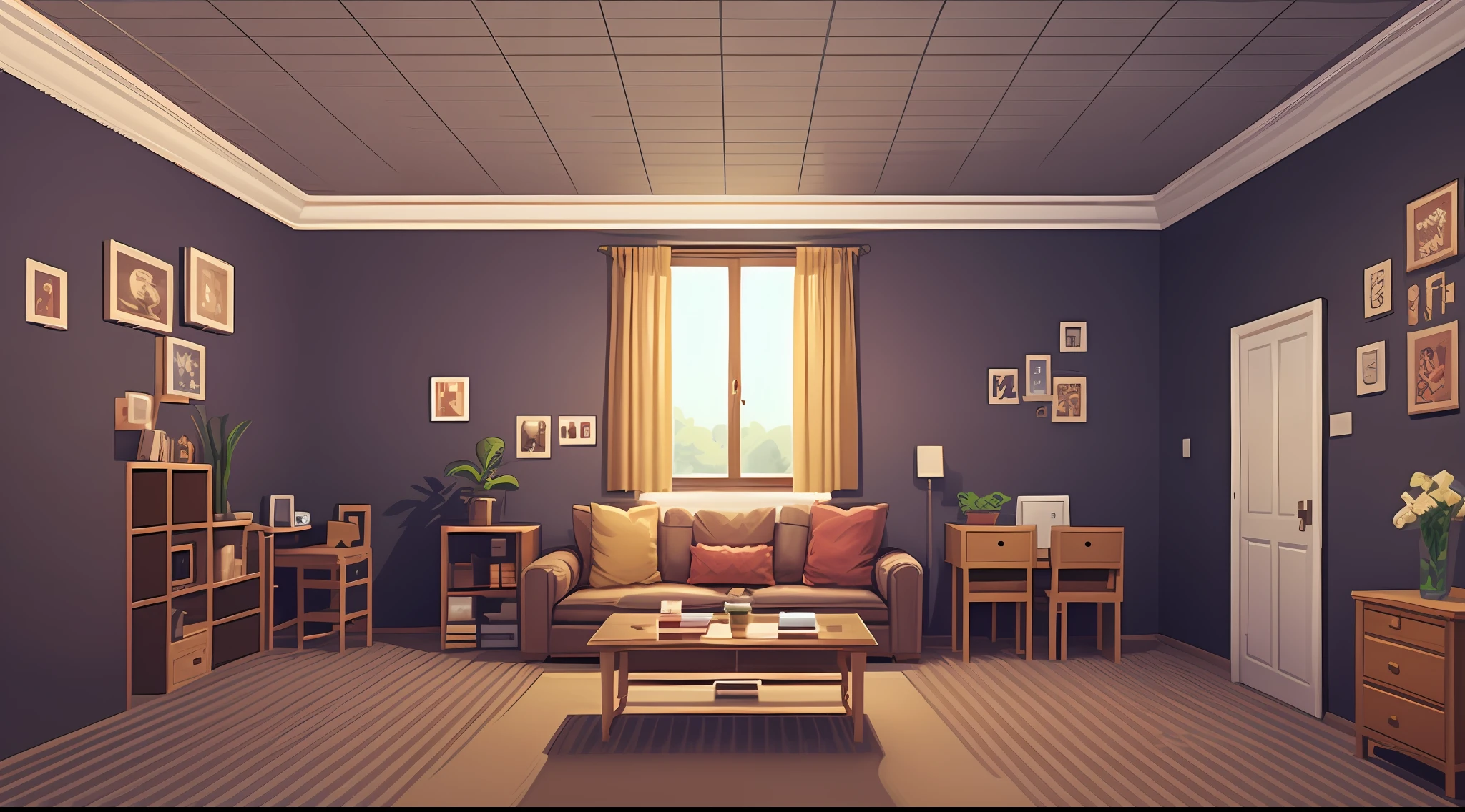 Republican style room, flat view, pixel art