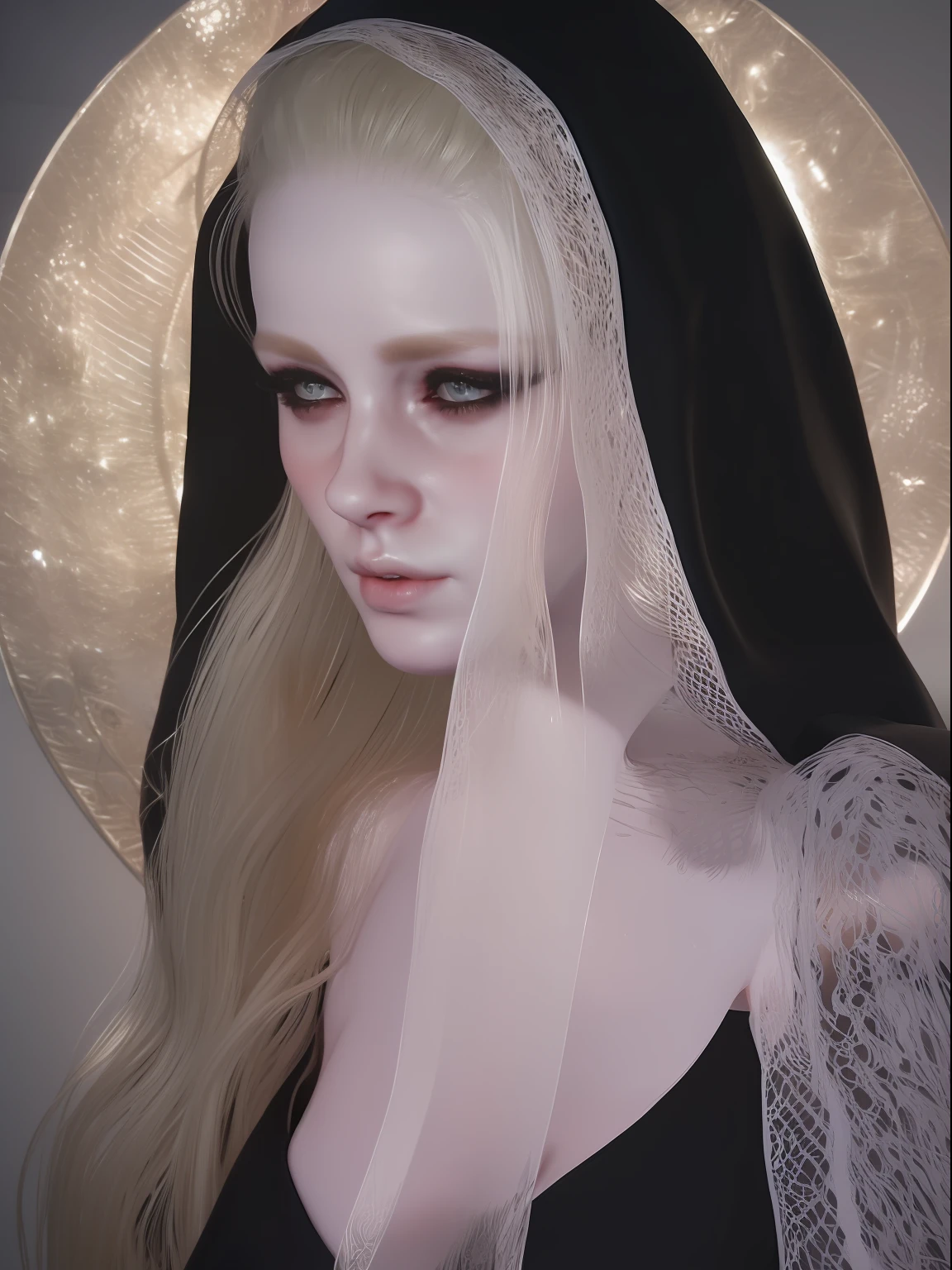 pretty blonde woman nun veil wearing black bikini , long blonde hair ,8k ,realistic (photorealistic, high resolution:1.4) , (8k, RAW photo, best quality, masterpiece:1.2), (realistic, photo-realistic:1.37) , (simple background:1.4), solo, upper body, realistic,(masterpiece:1.4),(best quality:1.4) , natural lighting