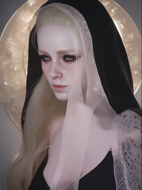 pretty blonde woman nun veil wearing black bikini , long blonde hair ,8k ,realistic (photorealistic, high resolution:1.4) , (8k, RAW photo, best quality, masterpiece:1.2), (realistic, photo-realistic:1.37) , (simple background:1.4), solo, upper body, reali...