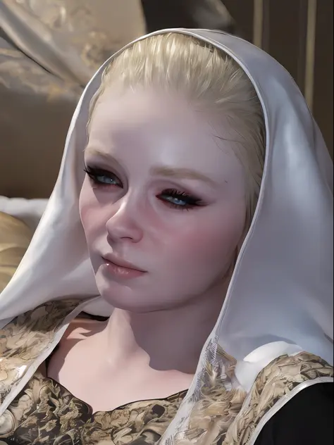 pretty blonde woman wearing nun veil ,sleep on bed , 8k,realistic (realistic, photo-realistic:1.37) solo, upper body, realistic,(masterpiece:1.4),(best quality:1.4) , natural lighting