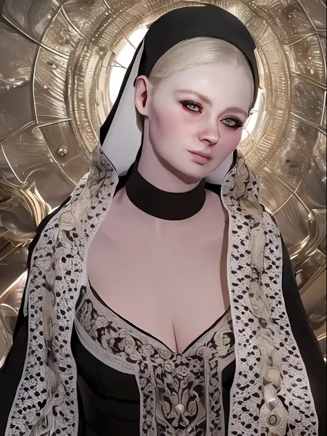 pretty blonde woman wearing nun veil , wearing transparent dress , 8k,realistic (realistic, photo-realistic:1.37) solo,  body, realistic,(masterpiece:1.4),(best quality:1.4) , natural lighting