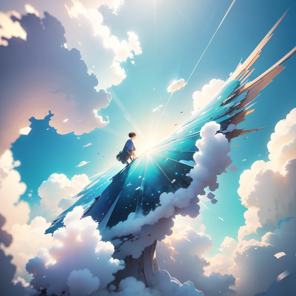 Meisterwerk, beste Qualität, gute Qualität, weiße Wolken, Türkisfarbener Hintergrund, blue sky and weiße Wolken, klarer Himmel, Komplex, Pastellfarben, Aquarell, Makoto Shinkai, extrem detailliertes CG Unity 8k-Hintergrundbild, bokeh, Tiefenschärfe, HDR, blühen, chromatische Abweichung, Realismus, Sehr detailiert, artstation trend, CGsociety-Trend, Komplex, Hohe Detailliertheit, dramatisch, Kunst auf der Reise