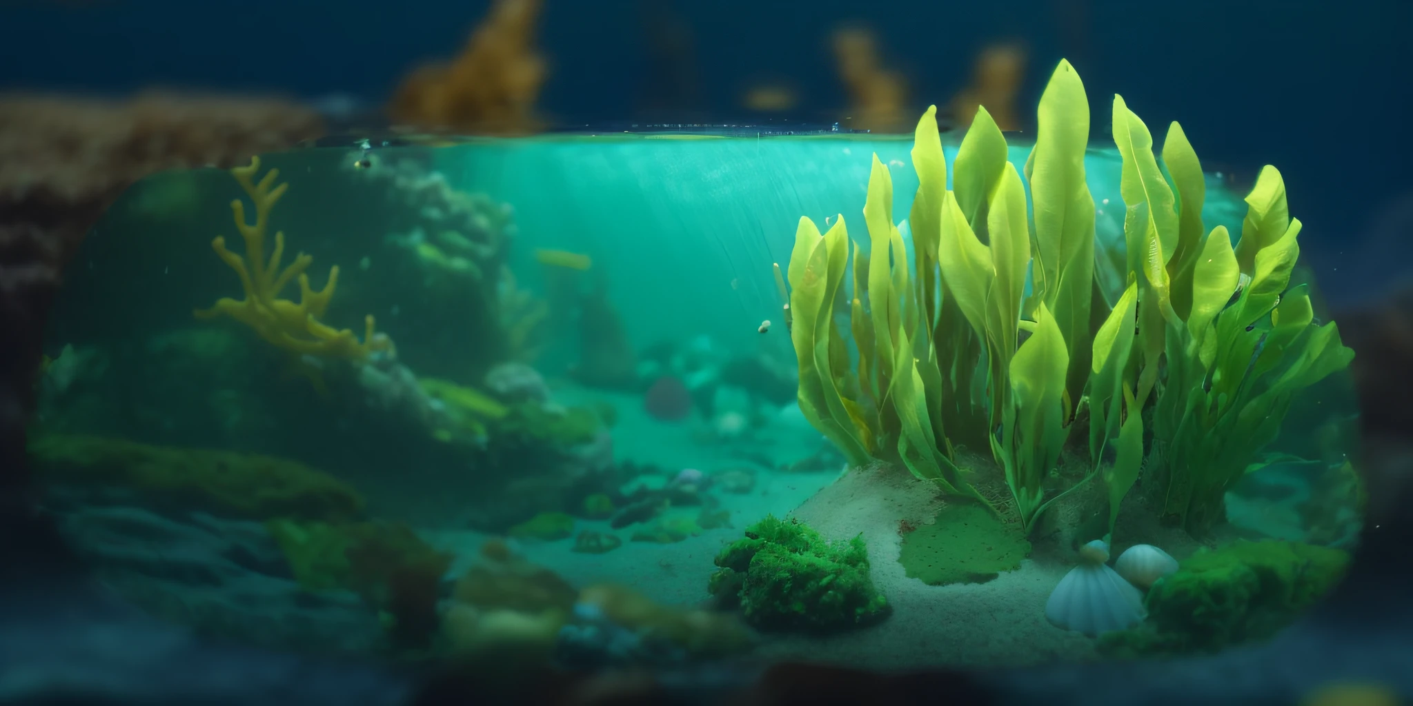 Algas marinhas subaquáticas do fundo do mar ou conjunto de algas