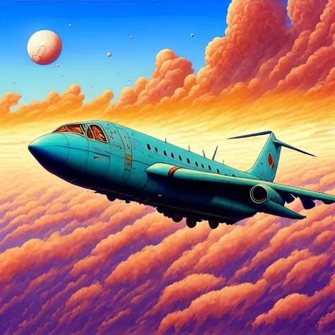 photo, a painting of a passenger plane floating in the sky, martian warlord style