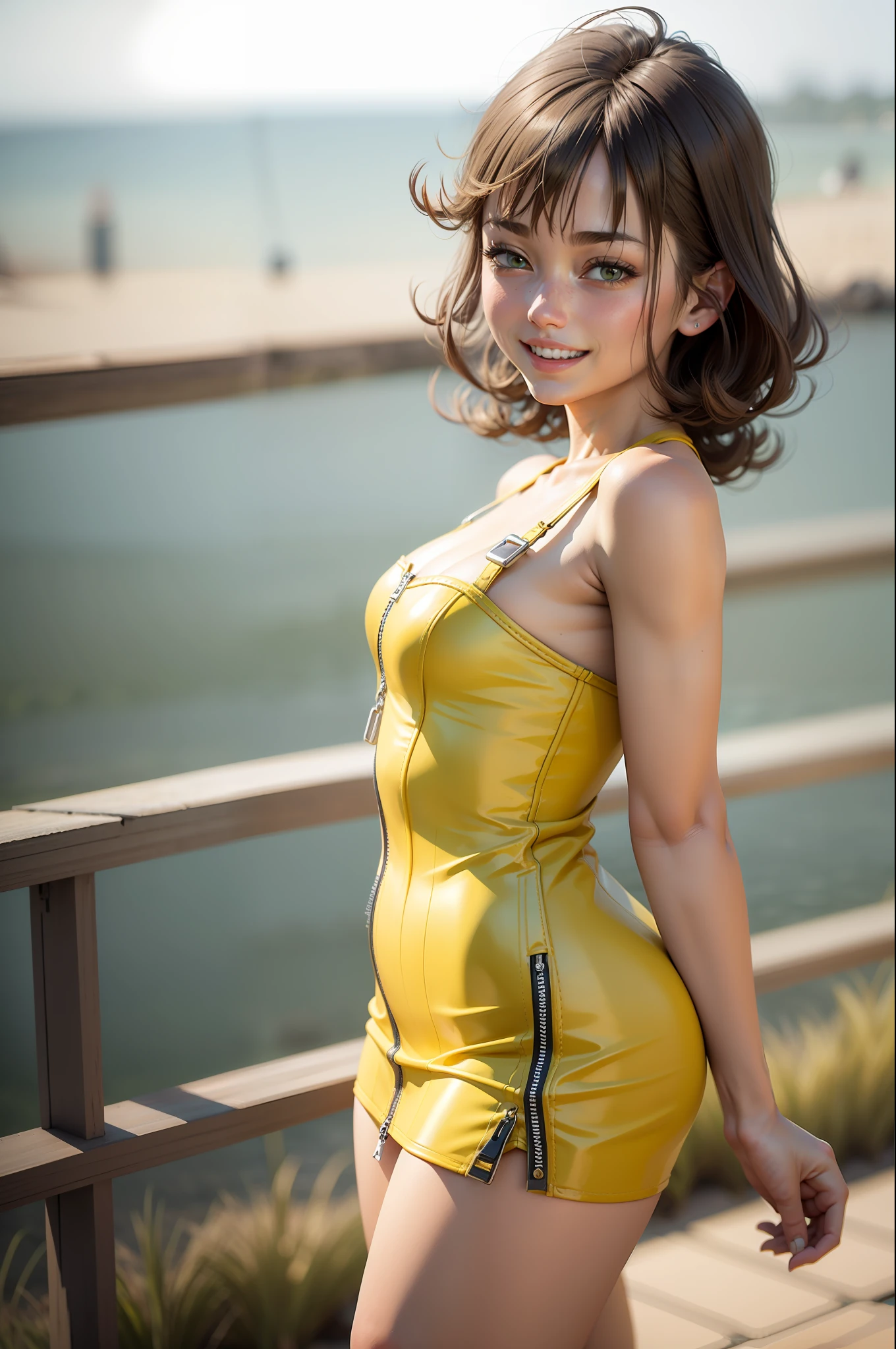 A close up of a woman in a yellow dress posing for a picture - SeaArt AI