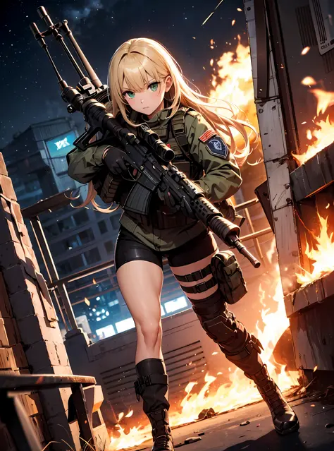 {{Masterpiece, top quality, highly detailed CG, 16K, movie lighting, lens flares}}, one girl of a special forces operative, (aim...